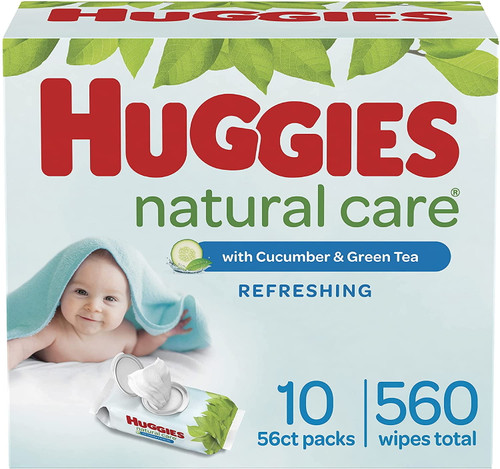 Baby Wipes, Huggies Natural Care Refreshing Baby Diaper Wipes, Hypoallergenic, Scented, 10 Flip-top Packs (560 Wipes Total)