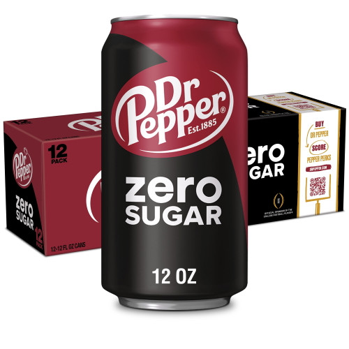 Dr Pepper Zero Sugar Soda, 12 Fl Oz Cans, 12 Pack