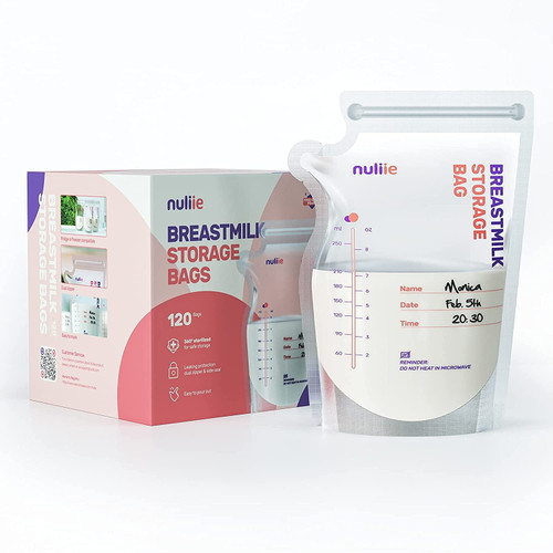Nuliie 120 Pcs Breastmilk Storage Bags, Breast Milk Storage Bags With Pour Spout For Breastfeeding 8 Ounce/250ml, Bpa Free, Self-standing Bag, Space Saving Flat Profile