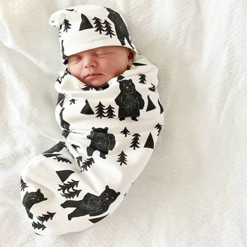Juebong Black Friday Deals 2022! Newborn Baby Boy Cocoon Sack Swaddle Sleeping Swaddle Muslin Wrap Hat Set