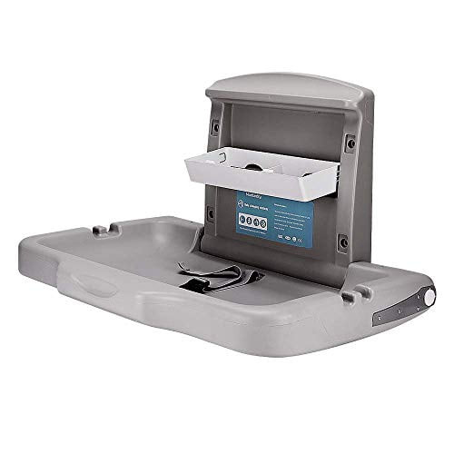 Modundry Fold-down Baby Changing Diaper Station - Horizontal Wall Mounted, Sturdy & Durable With Safety Straps For Commercial Bathrooms(1 White Granite)