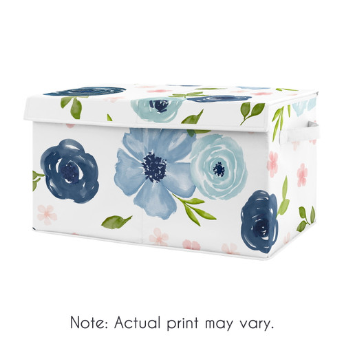 Watercolor Floral Navy Pink Rose Storage Fabric Toy Box By Sweet Jojo Designs