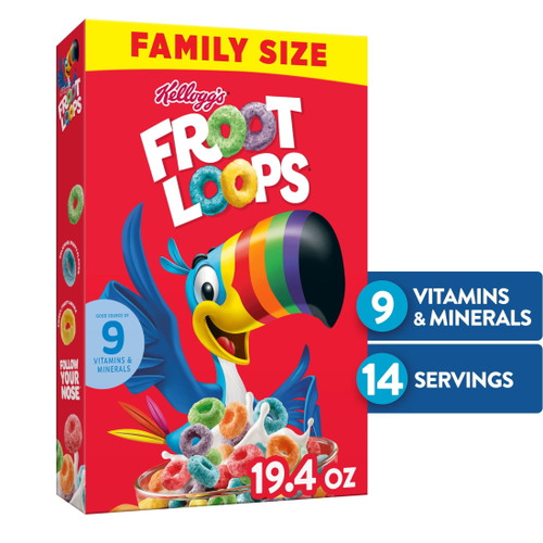 Kellogg's Froot Loops Breakfast Cereal, Fruit Flavored, Original, 19.4 Oz, Box