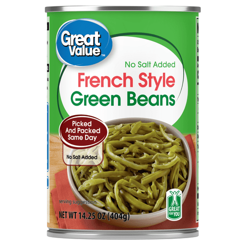 Great Value French Style Green Beans, No Salt Added, 14.25 Oz