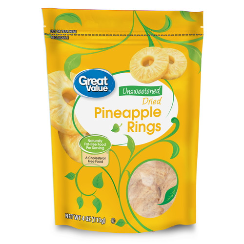 Great Value Unsweetened Dried Pineapple Rings, 4 Oz