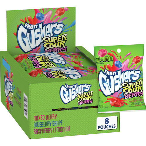 Gushers Fruit Flavored Snacks, Super Sour Berry, Gluten Free, 4.25 Oz, 8 Ct