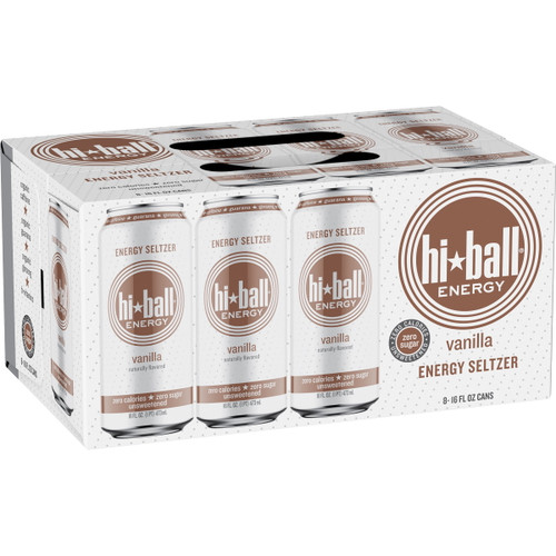 Hiball Energy Vanilla Sparkling Energy Water, Zero Sugar And Zero Calorie Energy Drink, 16 Fluid Ounce Cans, 8 Count