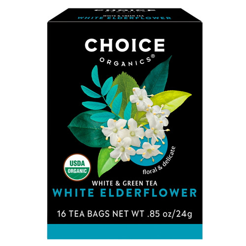 Choice Organics White Elderflower Tea, Contains Caffeine, Green Tea Bags, 16 Count