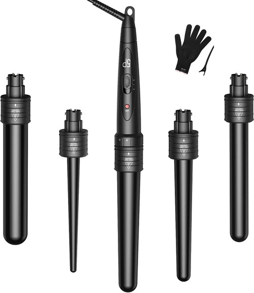 Atmoko 5 In 1 Curling Iron Wand Set, Instant Heat Curling Wand Set Long Lasting With 5pcs Interchangeable Tourmaline Ceramic Barrels, Heat Resistant Glove And Hairpin, Dual Voltage Barrel Curling Iron