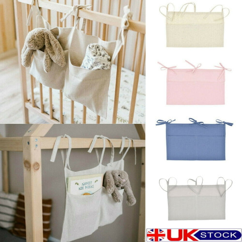 New Linen Baby Crib Hanging Storage Bag Baby Cot Bed Organizer Toy Diaper Pocket