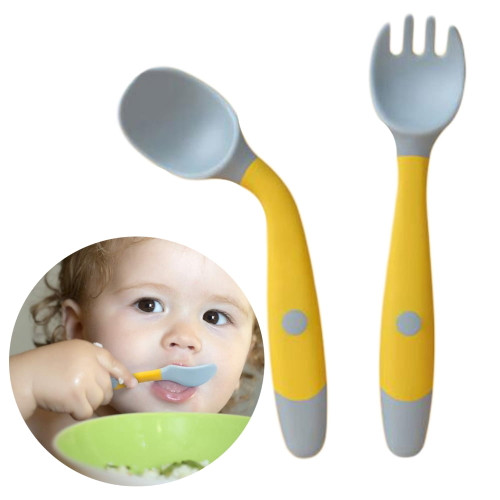 Shellton Baby Training Spoons Forks 1 Sets With Travel Case, Toddler Feeding Utensils Set Children Tableware Travel Set Bpa Free Self-feeding Learning Spoons Forks For Kids Yellow