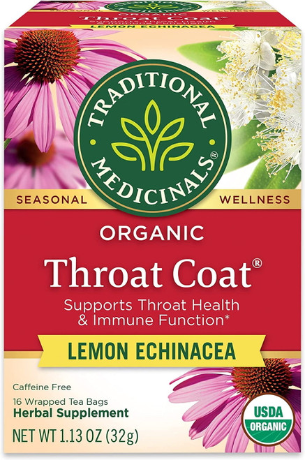 Traditional Medicinals Organic Throat Coat Lemon Echinacea Herbal Tea Bags, 16 Ct