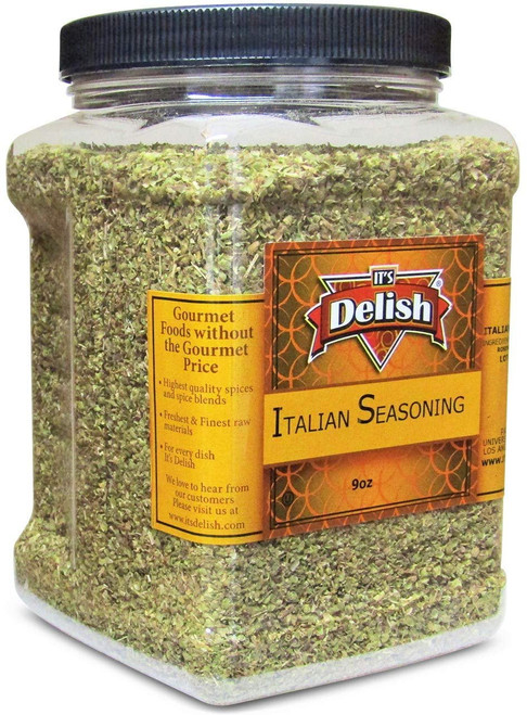 Gourmet Italian Seasoning By It's Delish - 9 Oz Jumbo Reusable Container Jar - All Natural Blend Of Dried Herbs - Aromatic Italian Seasoning