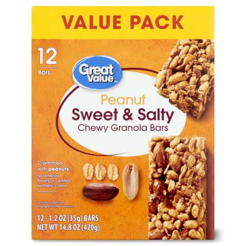 Great Value Sweet & Salty Chewy Peanut Granola Bars , Value Pack, 1.24 Oz, 12 Count