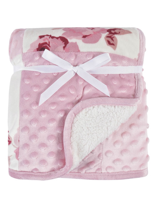 Modern Moments By Gerber Baby & Toddler Girl Patchwork Blanket With Sherpa, Pink Roses