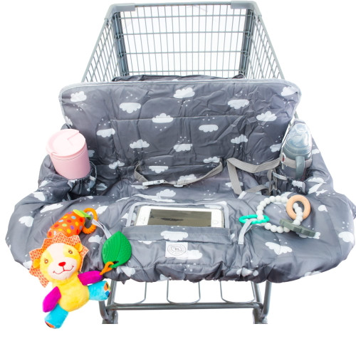 Lumiere Baby Shopping Cart Cover For Baby And Toddler - 2-in-1 High Chair Cover | 360 Full Protection, Patented Roll-in Style Pouch, Universal Fit, Machine Washable Great Gift Ideas For Mom (cloud)