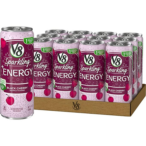 V8 Sparkling +energy, Healthy Energy Drink, Natural Energy From Tea, 11.5 Oz Can, Black Cherry, 138 Fl Oz (pack Of 12)