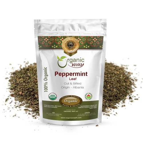 Organic Way Dried Peppermint Leaf Cut & Sifted - Herbal Tea | European Wild-harvest | Organic & Kosher Certified | Raw, Vegan, Non Gmo & Gluten Free | Usda Certified | Origin - Albania (1/4lbs / 4oz)