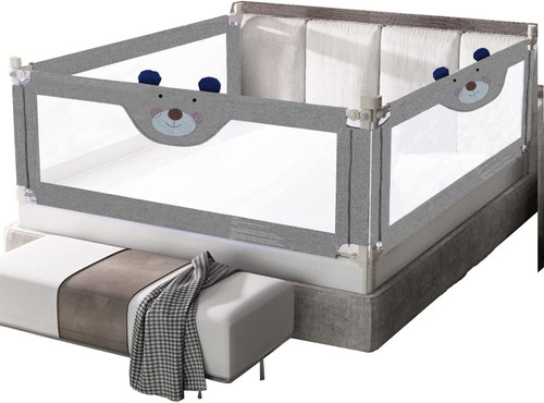 Singyoo Bed Rails For Toddlers- New Upgraded Extra Long Bed Guardrail Full Size Baby Bedrail For Children Fit For Twin Queen & King Size Bed Mattress Cute Bear (one Side 80(l)*30(h)inch, Buck)