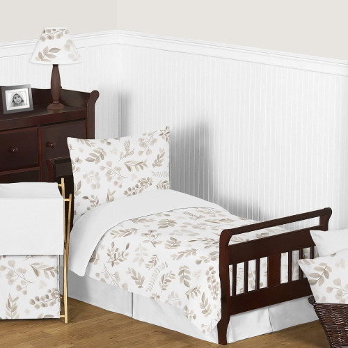Botanical Taupe Floral Leaf 5 Piece Toddler Bedding Set By Sweet Jojo Designs