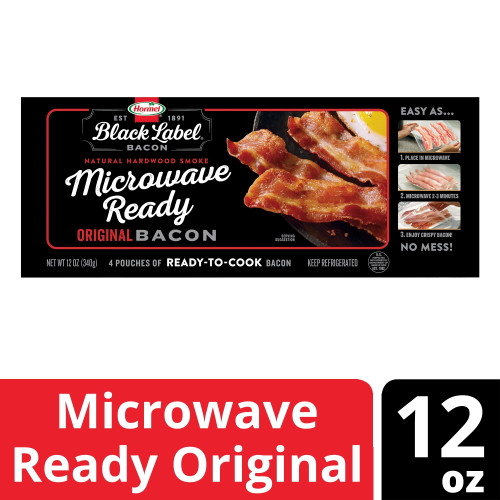 Hormel Black Label Bacon, Microwave Ready Natural Hardwood Smoke, 12 Oz