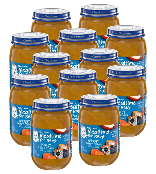 Gerber Mealtime For Baby Stage 3 Baby Food, Harvest Turkey, 6 Oz Jar, 12 Pack