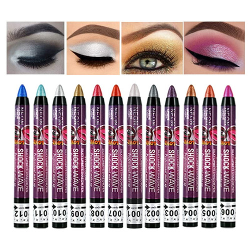 12 Pcs Eyeshadow Stick,cream Smokey Eyeshadow Metallic Shimmer Crayon,silver Eye Brightener Stick,pro Waterproof & Long Lasting Shiny Bright Starter Rotating Eyeshadow Sticks