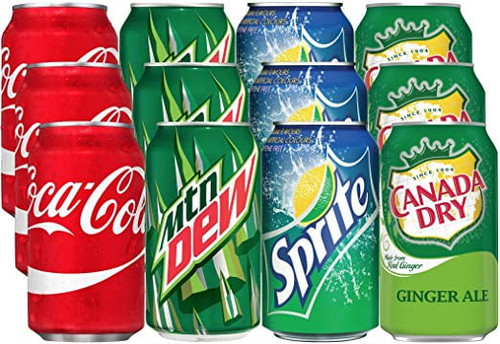 Soda Assorted Of Coca-cola, Mountain Dew, Sprite And Ginger Ale. Restock Your Mini Fridge With 12 Pack