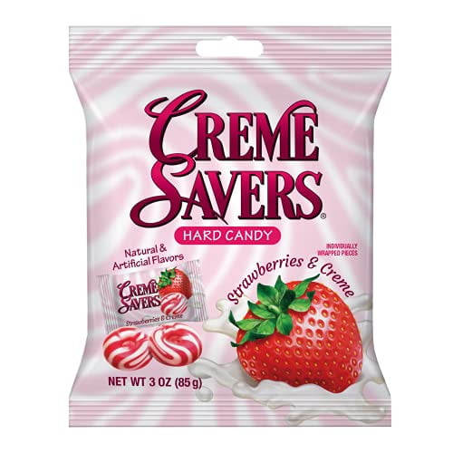 Creme Savers Strawberries And Creme Hard Candy | The Taste Of Fresh Strawberries Swirled In Rich Cream | The Original Classic Creme Savers Brought To You By Iconic Candy - 3oz Bag