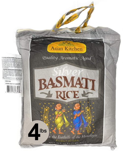 Asian Kitchen Silver White Basmati Rice Aged 4-pound Bag, 4lbs (1.81kg) ~ All Natural | Vegan | Gluten Friendly | Indian Origin