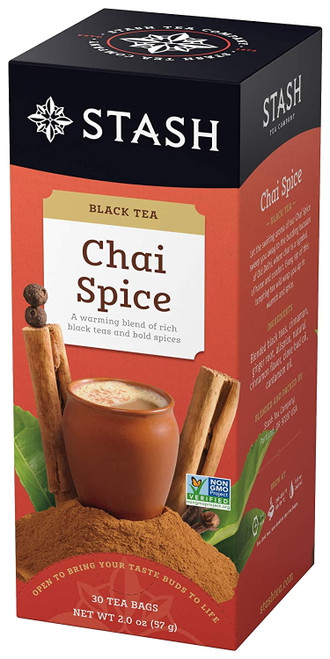 Stash Tea Chai Spice Black Tea 30 Count Tea Bags In Foil (pack Of 6), Tea Bags Individually Wrapped In Foil, Premium Black Tea Blended With Invigorating, Warming Spices, Drink Hot Or Iced