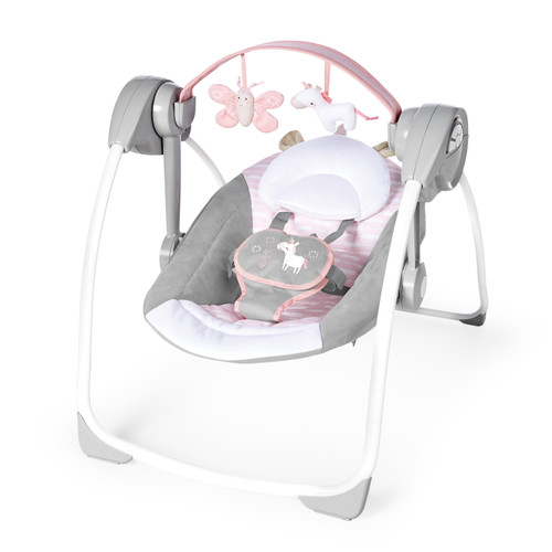 Ingenuity Soothe 'n Delight 6-speed Portable Baby Swing With Music - Flora The Unicorn (pink)
