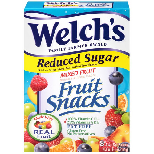 (price/case)welch's Mixed Fruit Reduced Sugar Fruit Snack .8 Ounce Bag - 8 Per Pack - 8 Per Case