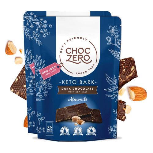 Choczero's Keto Bark, Dark Chocolate Almonds With Sea Salt. Sugar Free, Low Carb. No Sugar Alcohols, No Artificial Sweeteners, All Natural, Non-gmo (2 Bags, 6 Servings/each)