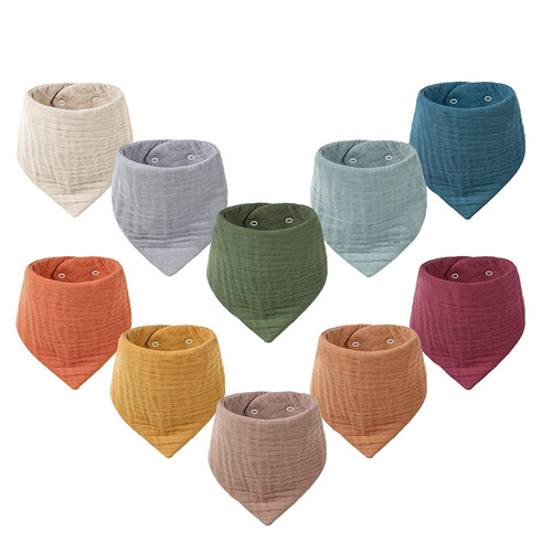 Muslin Baby Bibs 10 Pack Baby Bandana Drool Bibs 100% Cotton For Unisex Boys Girls, 10 Solid Colors Set For Teething And Drooling