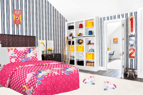 3pc Twin Sheet Set Unicorn Hot Pink Bedding Super Soft Cozzy Flexible Charming Baby Kids Girl Boy Toddler Nursery Room Includes : 1 Flat Sheet, 1 Fitted Sheet & Pillow Case