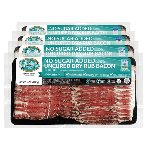 Pedersons Farms Uncured Dry Rub Bacon (4 Pack), Non-gmo, Whole30, Keto