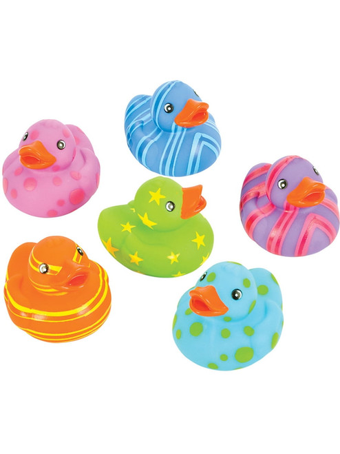 Rhode Island Novelty Toy Multi Colored Patterned Rubber Ducks Bath Set Of 12
