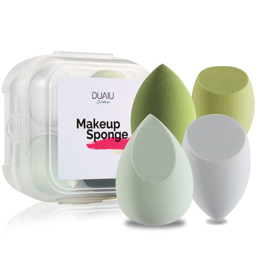 Duaiu Makeup Sponge 4 Pack Beauty Blender Foundation Sponges Set 4 Color Latex Free Blender Beauty Makeup Sponges With 1 Sponge Holder Case (avocado Green)