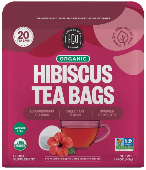 Fgo From Great Origins, Hibiscus Herbal Tea, Organic Tea Bags, 20 Count, 1.41 Oz (40g)