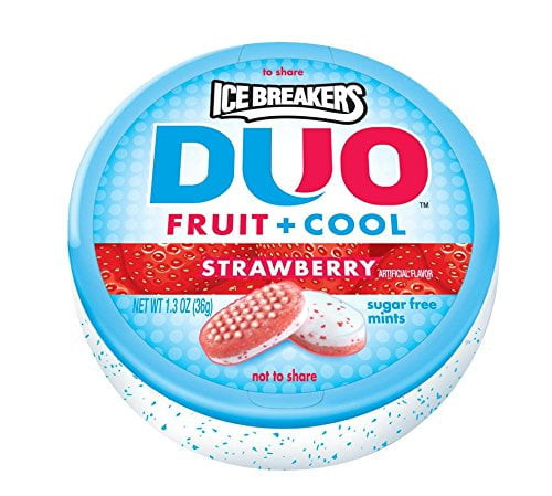Ice Breakers Duo Fruit + Cool Sugar Free Mints (strawberry, 1.3-ounce Containers, Pack Of 8)