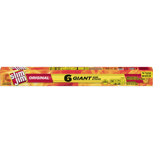 Slim Jim Giant Smoked Meat Stick, Original, 0.97-oz. Stick, 6 Ct