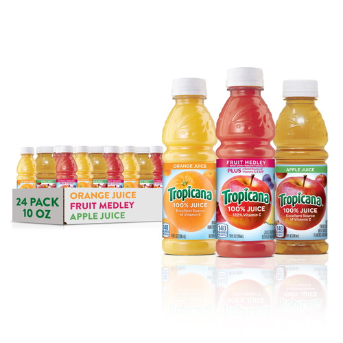 Tropicana 100% Juice 3 Flavor Classic Variety Pack, 10 Oz, 24 Pack Bottles