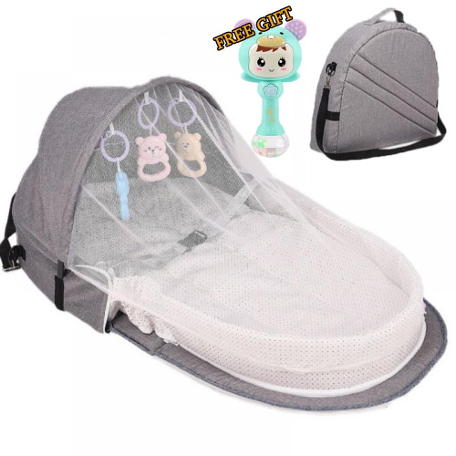 Mellco Fodable Baby Crib With Baby Shaker Toy, Indoor Outdoor Portable Cuddle & Play Lounge, Baby Bassinet Bed With Carry Handle