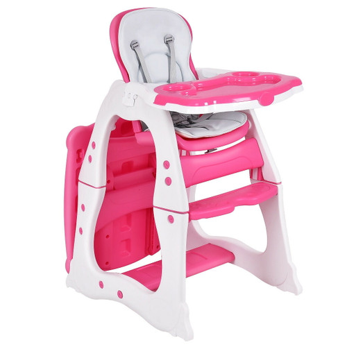 Costway 3 In 1 Baby High Chair Convertible Play Table Seat Booster Toddler Feeding Tray, Pink
