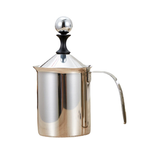 Stainless Pump Manual Milk Frother Coffee Creamer For Cappuccino - 8x8x18cm