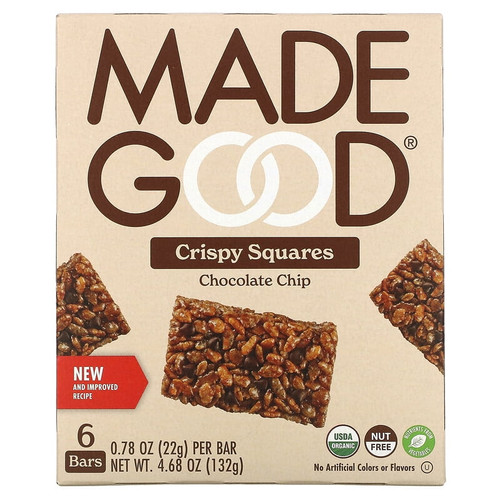 Madegood, Crispy Squares, Chocolate Chip, 6 Bars, 0.78 Oz