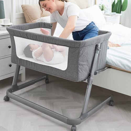 Pamo Babe Unisex Bedside Sleeper Infant Bassinet With Wheels And Floding Frame (grey)