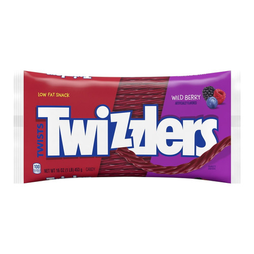 Twizzlers, Twists Wild Berry Flavored Chewy Candy, Low Fat Snack, 16 Oz, Bag