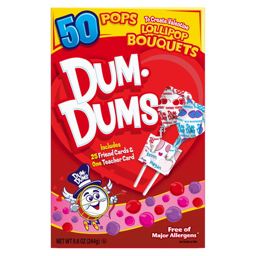 Dum Dums Valentine Lollipop Bouquets, 0.17 Oz, 50 Ct